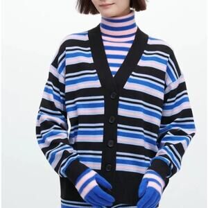 Lg Marni x Uniqlo Wool Blend Striped Cardigan Sweater Preppy Quiet Luxury Chic